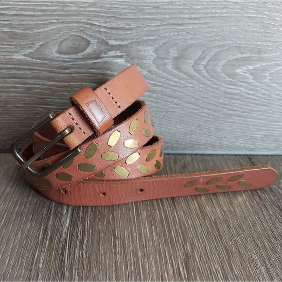 Levi's Brown Leather Studded Belt Sz 32 - Picture 1 of 8